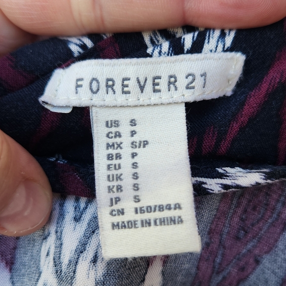 Forever 21 Dark Blue Multicolor Print Blazer 3/4 Sleeves Pockets Lightweight - Picture 11 of 12